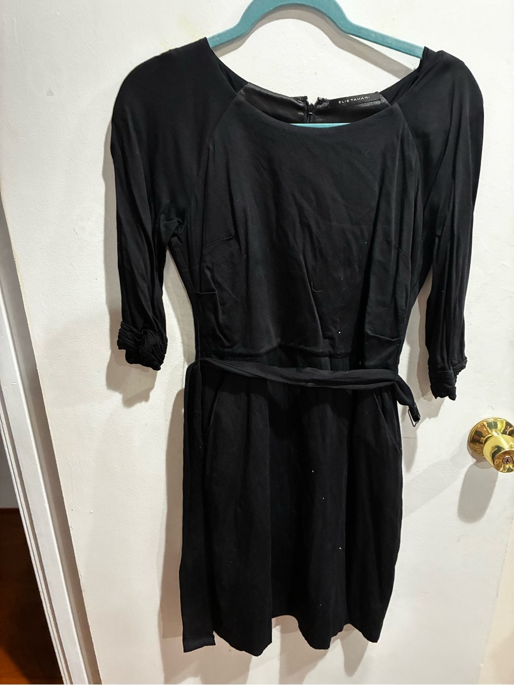 Elie Tahari Black Long-Sleeve Belted Dress